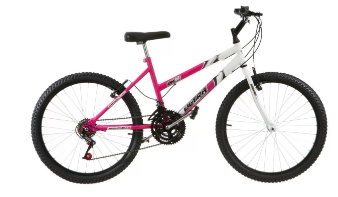 Bicicleta Aro 24 Feminina Bicolor 18 Marchas Aço Carbono Ultra Bikes - Rosa+Branco
