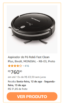 Banner de promoção do aspirador robô fast clean plus, bilvolt, da Mondial na Amazon